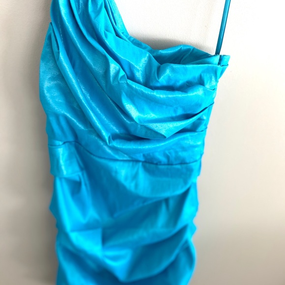 ***SOLD***SOLD***LE CHÂTEAU Néon Blue One Shoulder Cocktail Dress M - Picture 1 of 8